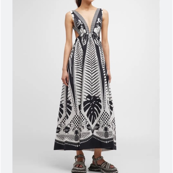 NWT Farm Rio: Anthropologie Farm Rio Macaw Elegance Black Cotton Maxi Dress - Picture 2 of 8